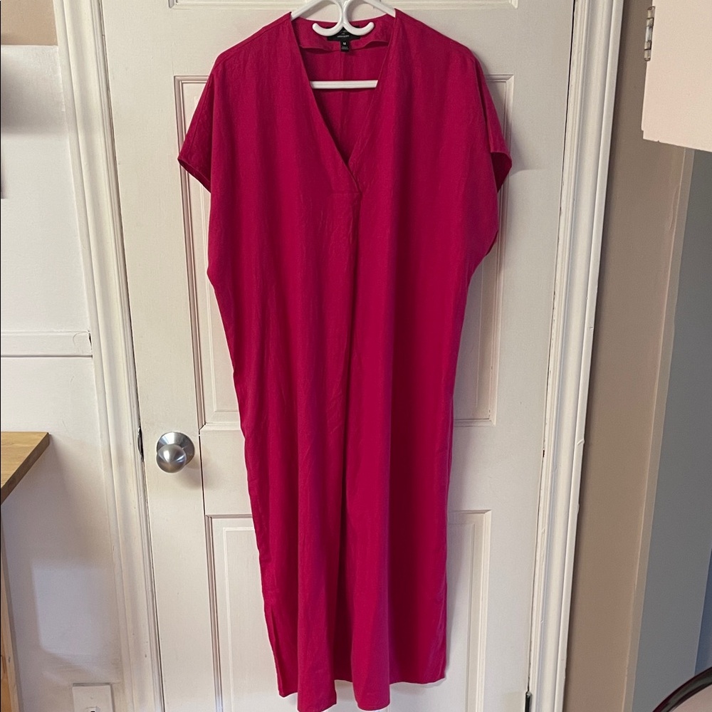 Banana Republic linen blend fuchsia V neck sleeveless shift dress women’s size M